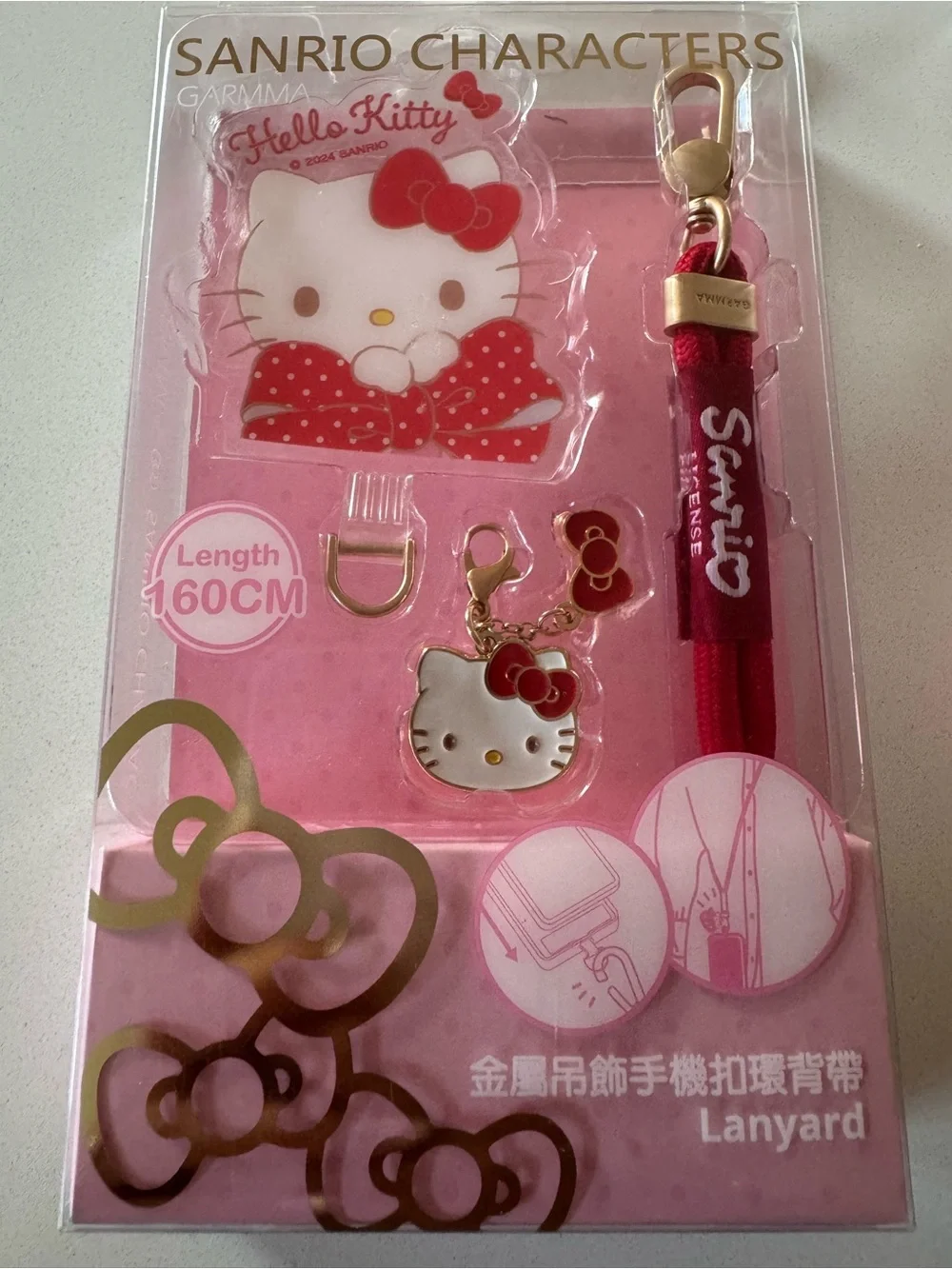 License Sanrio Hello Kitty Pink and Red Charm Lanyard